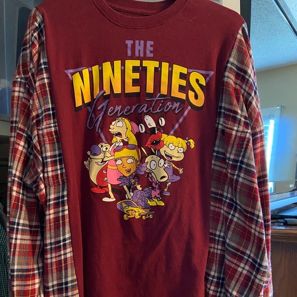 Nineties Generation Nickelodeon TV Upcycled Tshirt with Flannel Longsleeve! - Picture 4 of 4